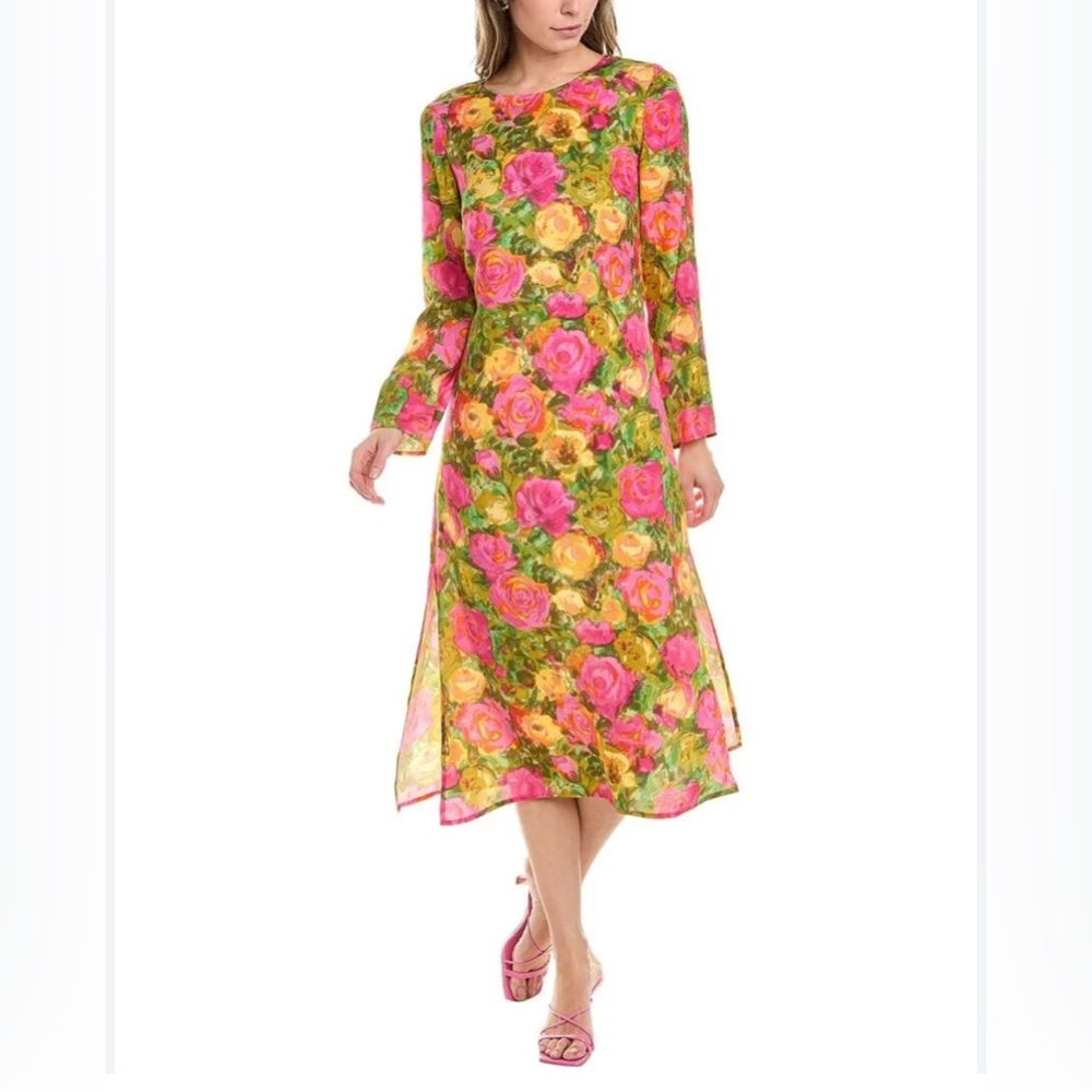 Flora Bea Nyc Ferris Silk Midi Dress - Pink New